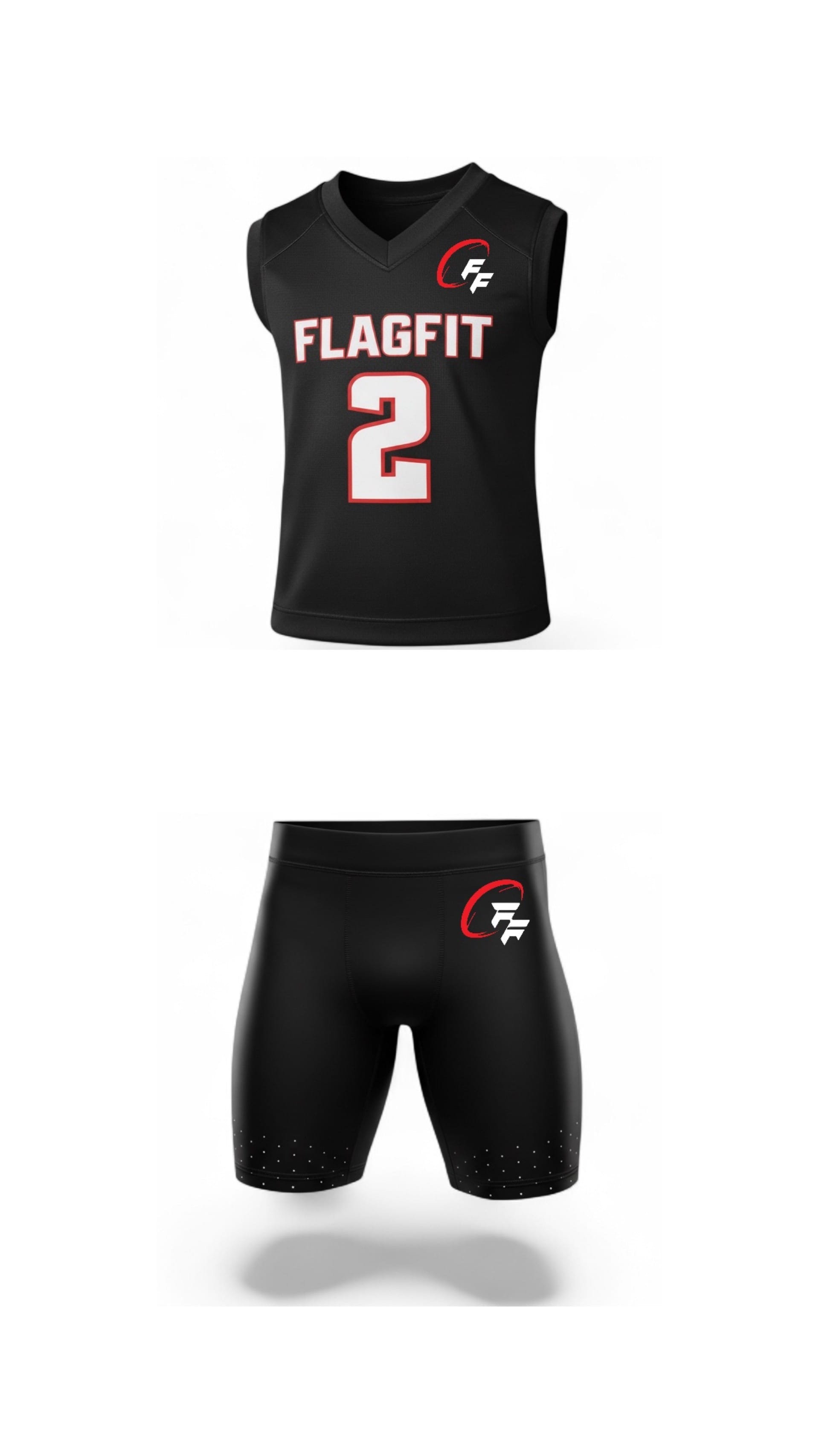 Black FlagFit team uniform displayed on a model